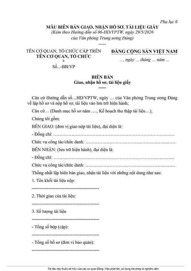 Hướng dẫn 06-HD/VPTW về lập hồ sơ và nộp hồ sơ, tài liệu vào lưu trữ hiện hành- Ảnh 21.
