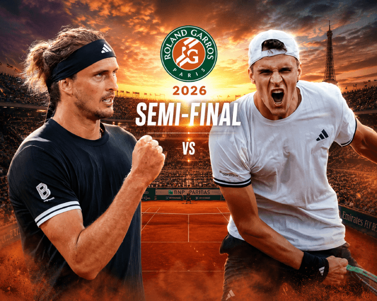 Zverev (bên trái) và Mensik (bên phải) tại bán kết Roland Garros 2026