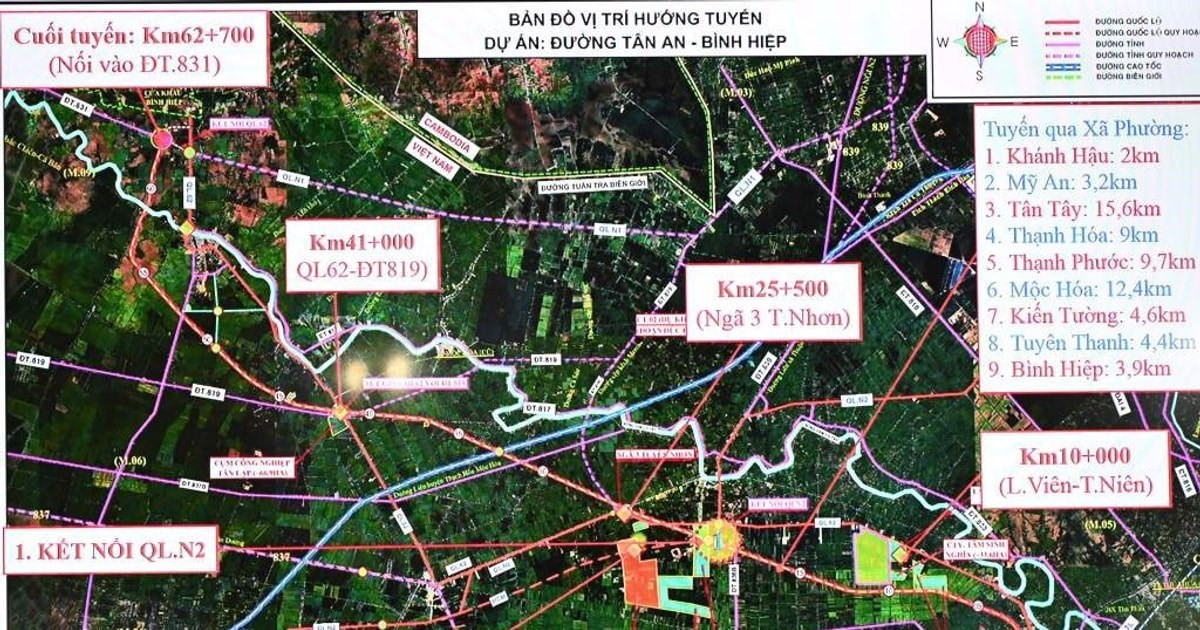Bản đồ hướng tuyến đường Tân An - Bình Hiệp