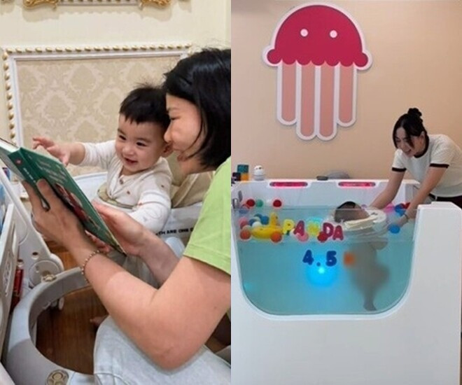 Hoạt động bơi lội là một phần trong chế độ rèn luyện thể chất hằng ngày của bé Panda.