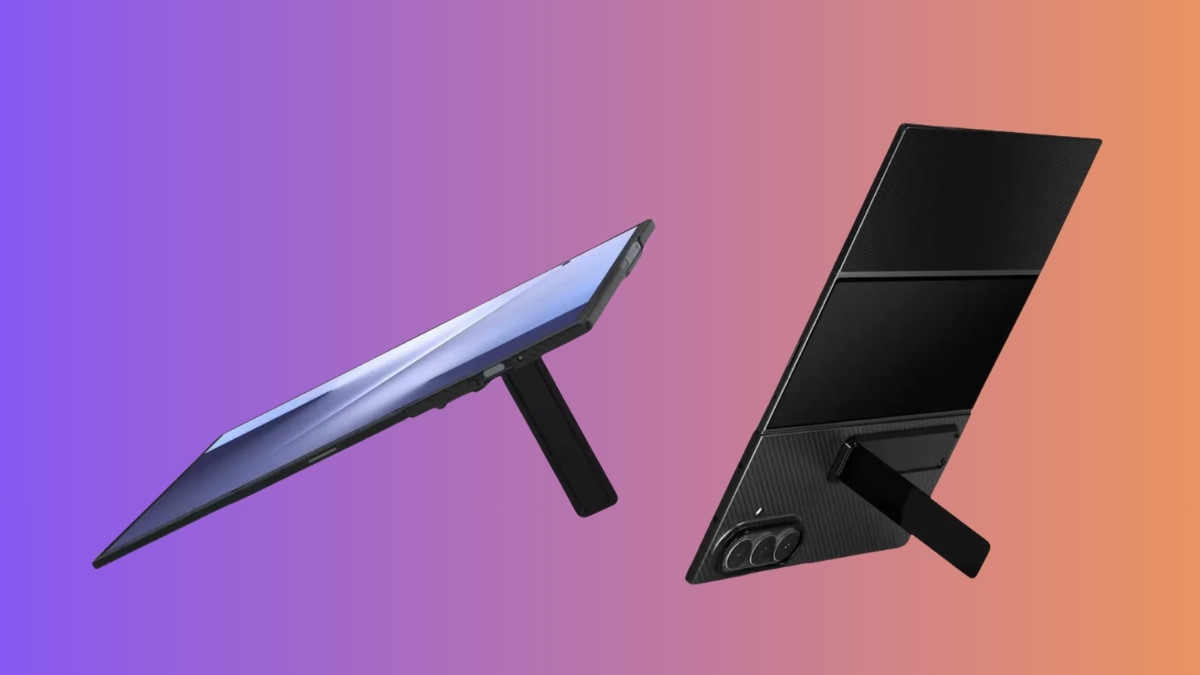Chi tiết thiết kế ốp lưng sợi carbon tích hợp chân đế của Samsung