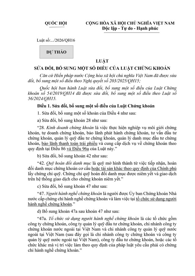 Dự thảo Luật sửa đổi, bổ sung một số điều của Luật Chứng khoán - Ảnh 1.