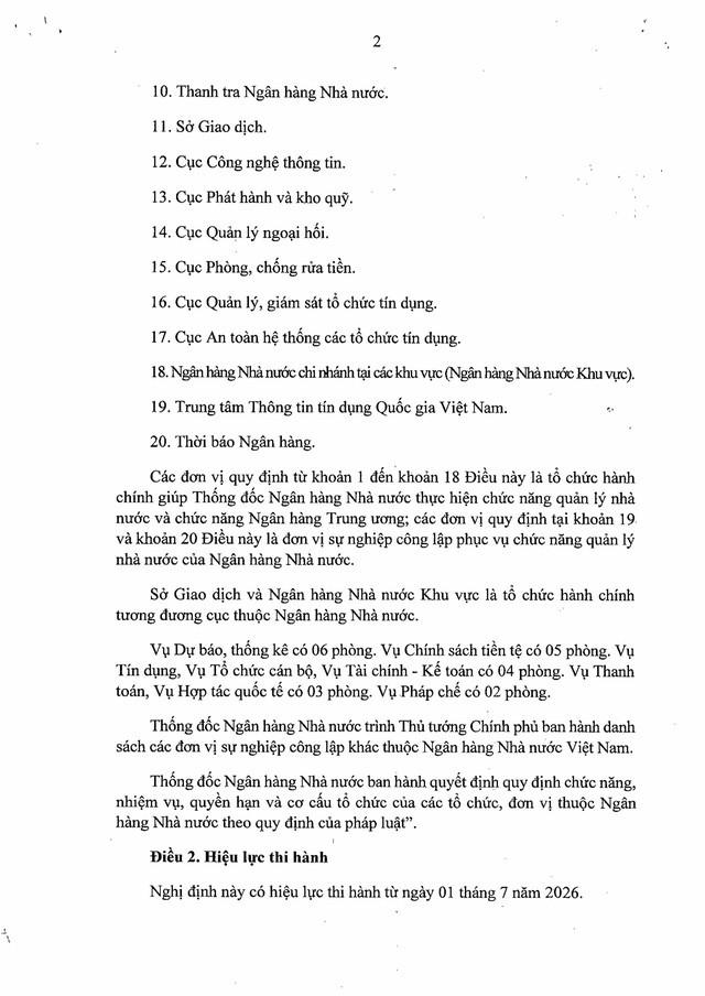 Nghị định số 198/2026/NĐ-CP: Cơ cấu tổ chức mới của Ngân hàng Nhà nước Việt Nam từ 1/7/2026- Ảnh 2.