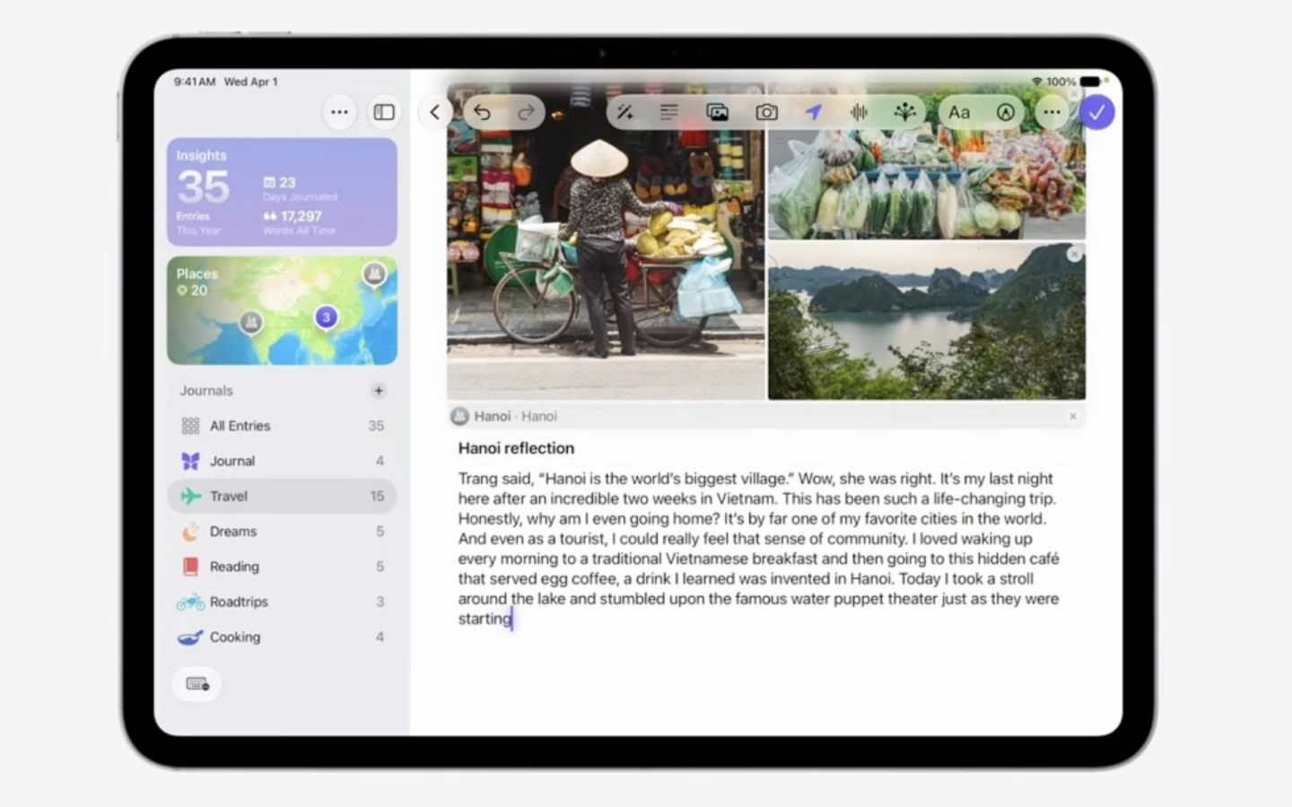 Apple Intelligence trình diễn tính năng ghi chép với ví dụ về Hà Nội