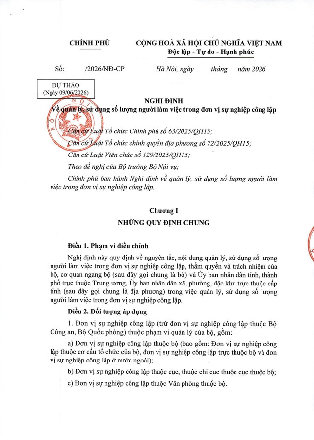 TOÀN VĂN: Dự thảo Nghị định về quản lý, sử dụng số lượng người làm việc trong đơn vị sự nghiệp công lập- Ảnh 1.