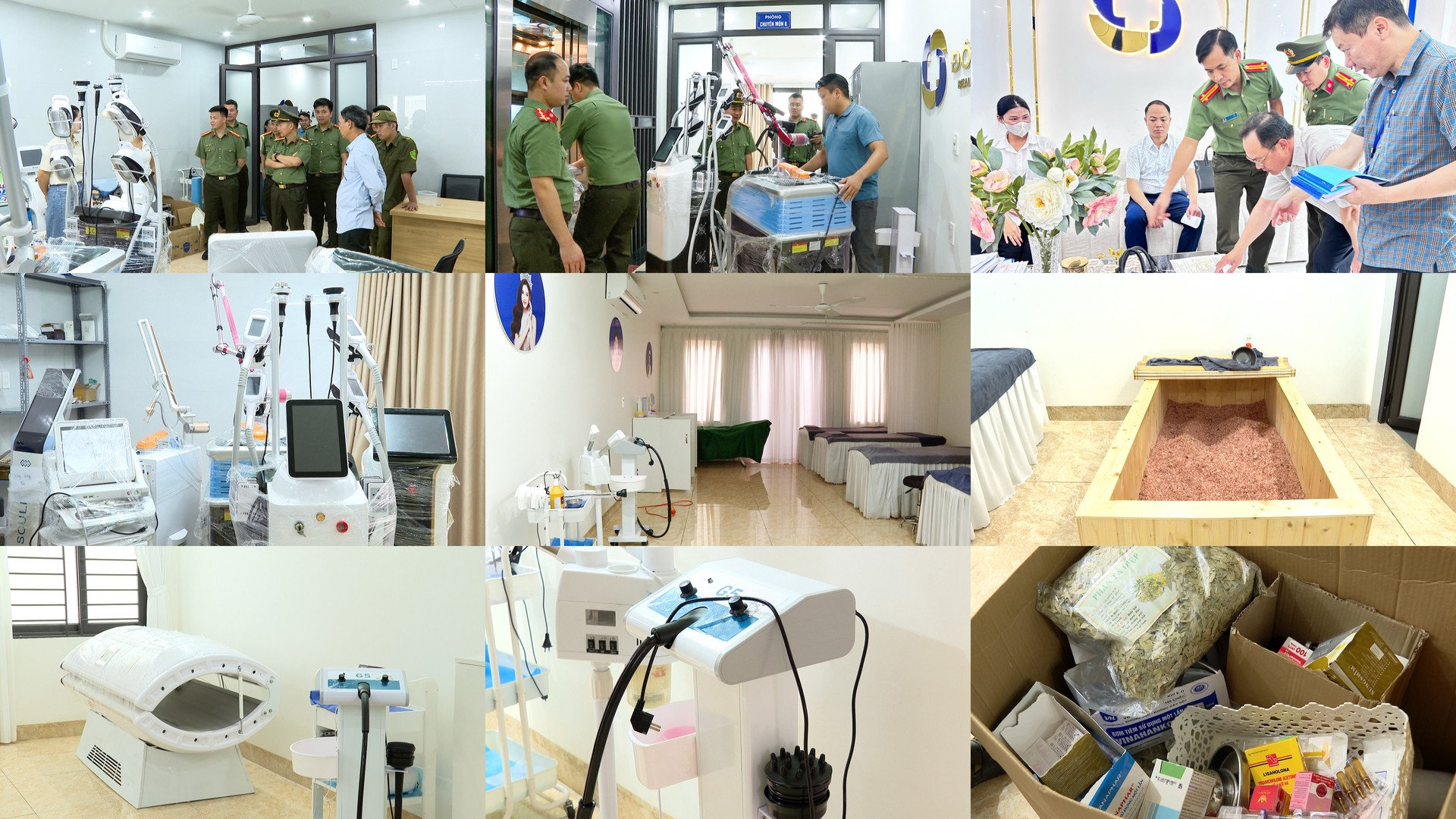 Nhiều thiết bị công nghệ cao không rõ nguồn gốc bị thu giữ tại các cơ sở làm đẹp trá hình.
