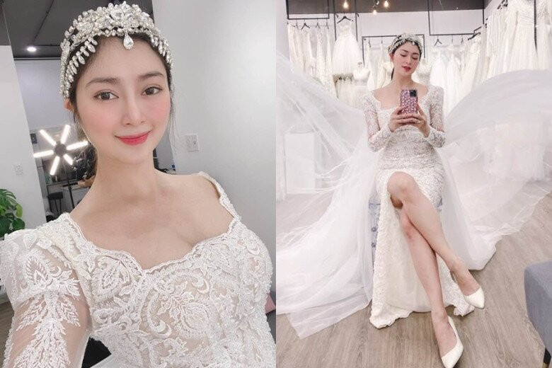 Diễn viên Thanh Trúc xuất hiện rạng rỡ trong trang phục váy cưới, nhận được nhiều lời khen từ người hâm mộ.