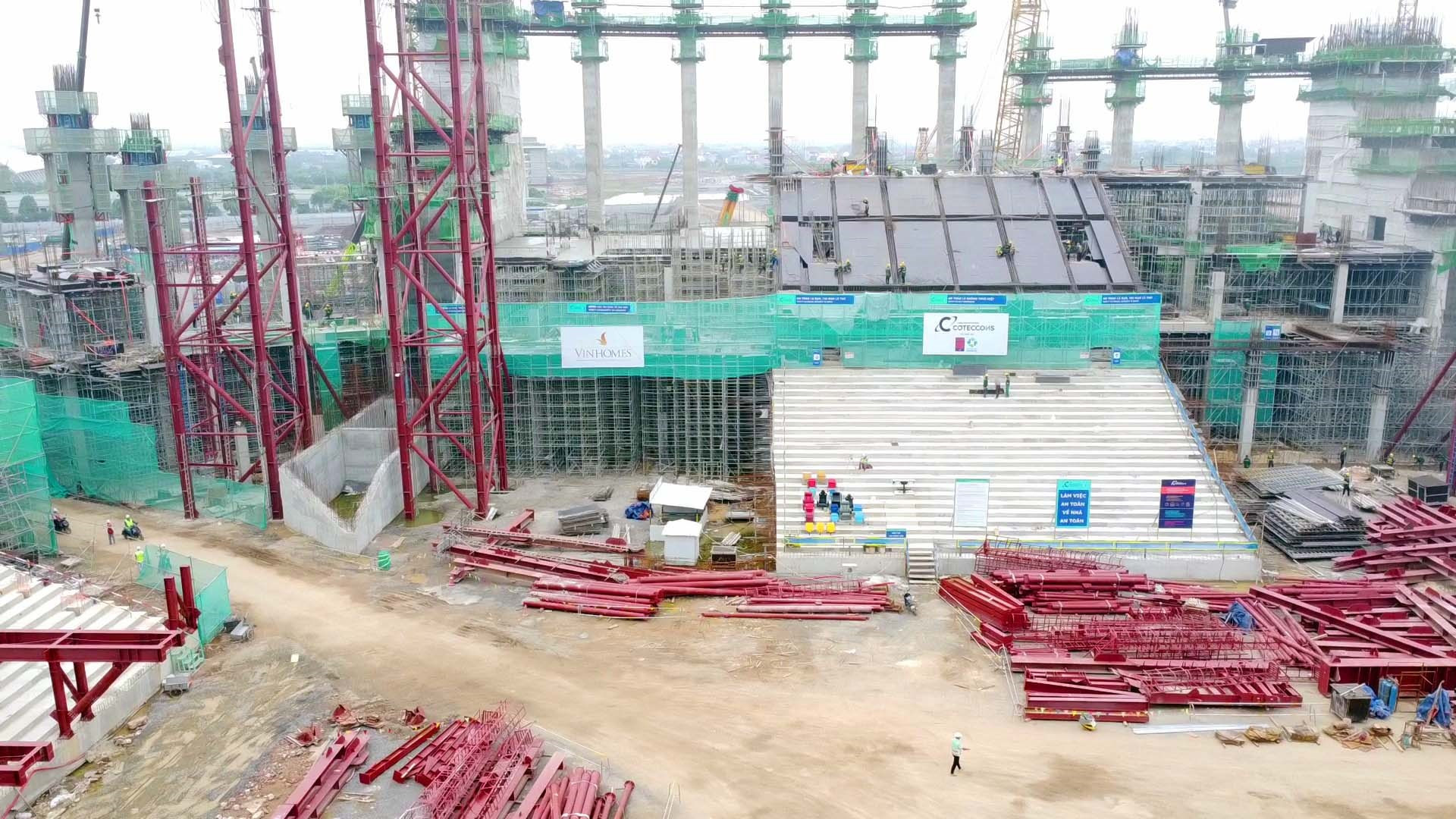 Tiến độ xây dựng các bậc khán đài sân vận động PVF