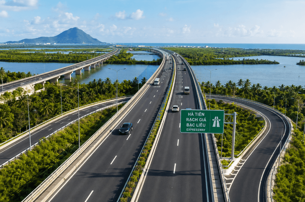 Sơ đồ minh họa tuyến cao tốc Hà Tiên - Rạch Giá - Bạc Liêu dài 212km