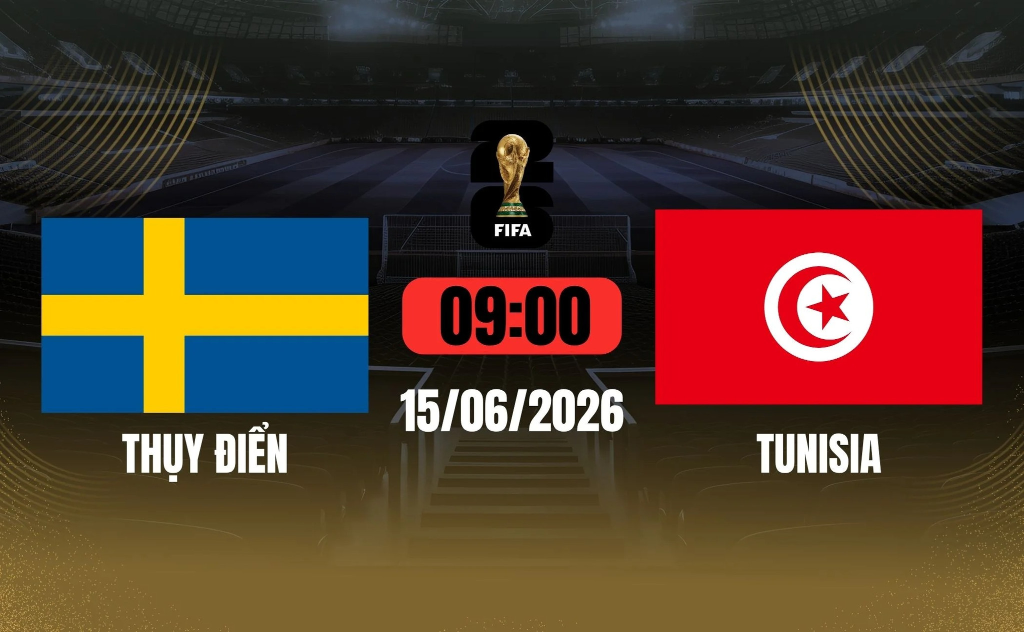 Xem trực tiếp Thụy Điển vs Tunisia trên VTV9 hôm nay 15/6/2026