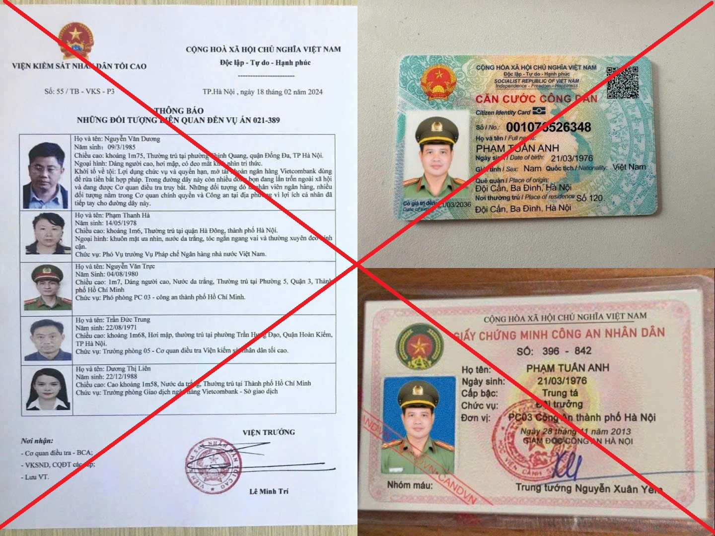 Các loại giấy tờ, văn bản giả mạo được đối tượng sử dụng để lừa đảo.