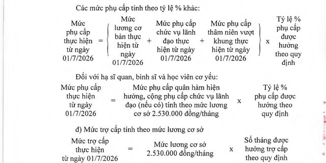 Bảng phụ cấp chức vụ lãnh đạo, phụ cấp quân hàm hạ sĩ quan, binh sĩ trong Quân đội theo mức lương cơ sở mới- Ảnh 2.
