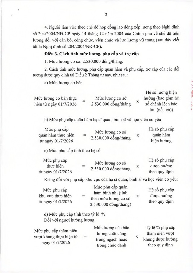 TOÀN VĂN: Thông tư 74/2026/TT-BQP hướng dẫn thực hiện mức lưong cơ sở trong Quân đội- Ảnh 2.