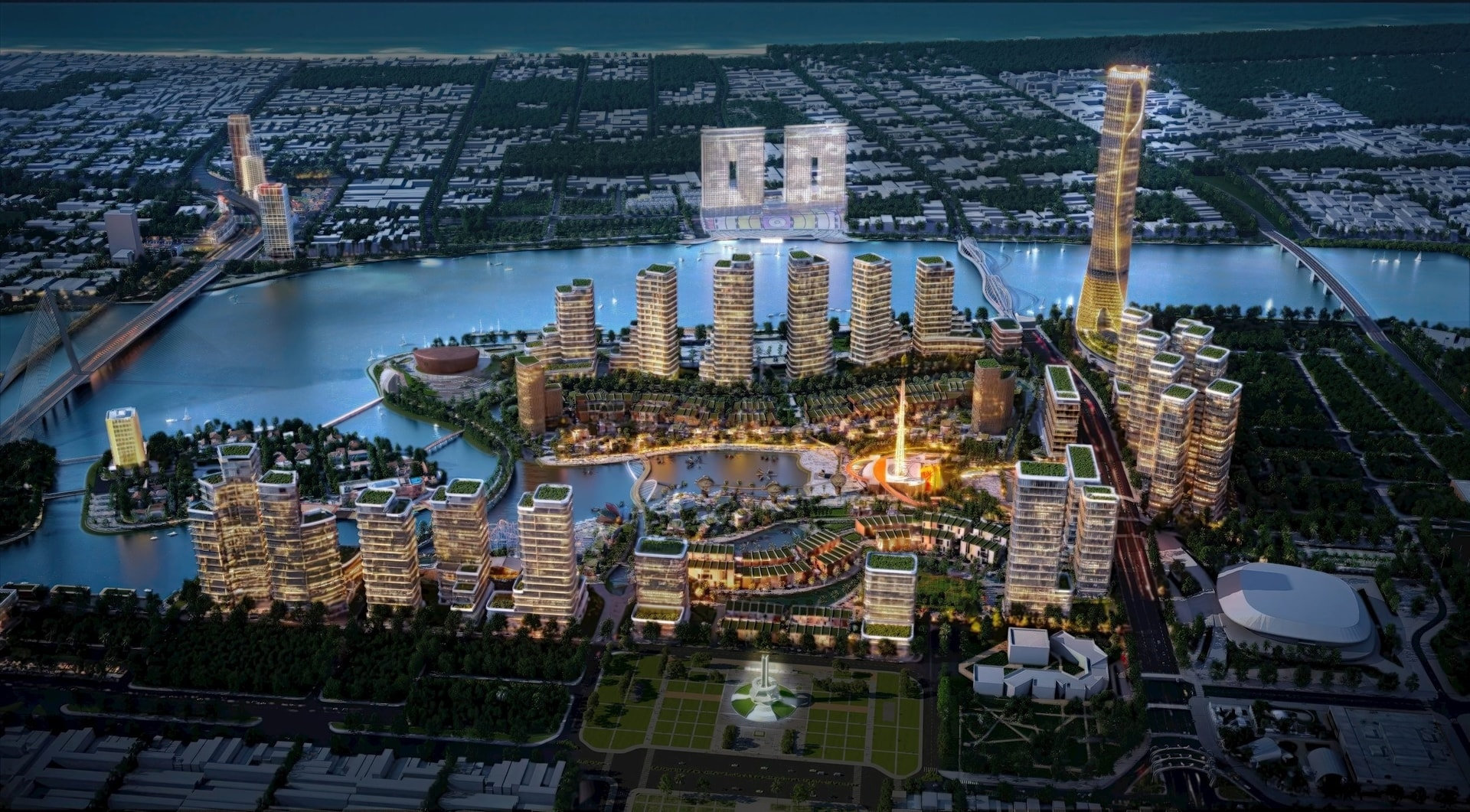 Tòa tháp 69 tầng tại dự án Da Nang Downtown nhìn từ sông Hàn