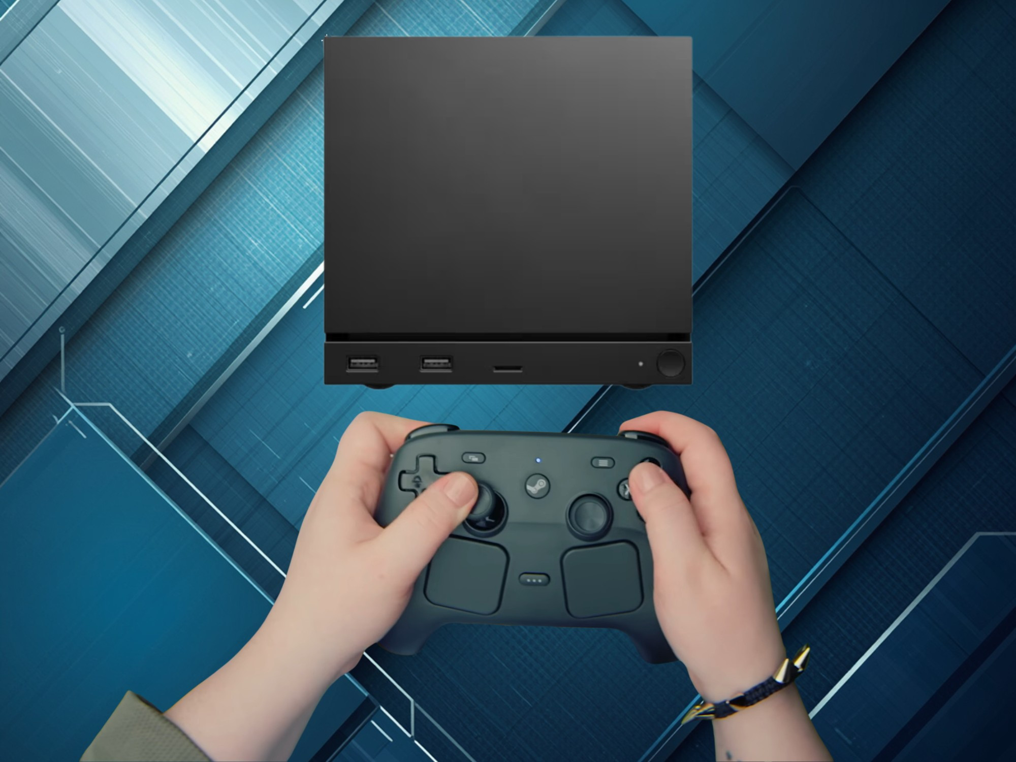 Steam Controller và Steam Machine đặt cạnh nhau