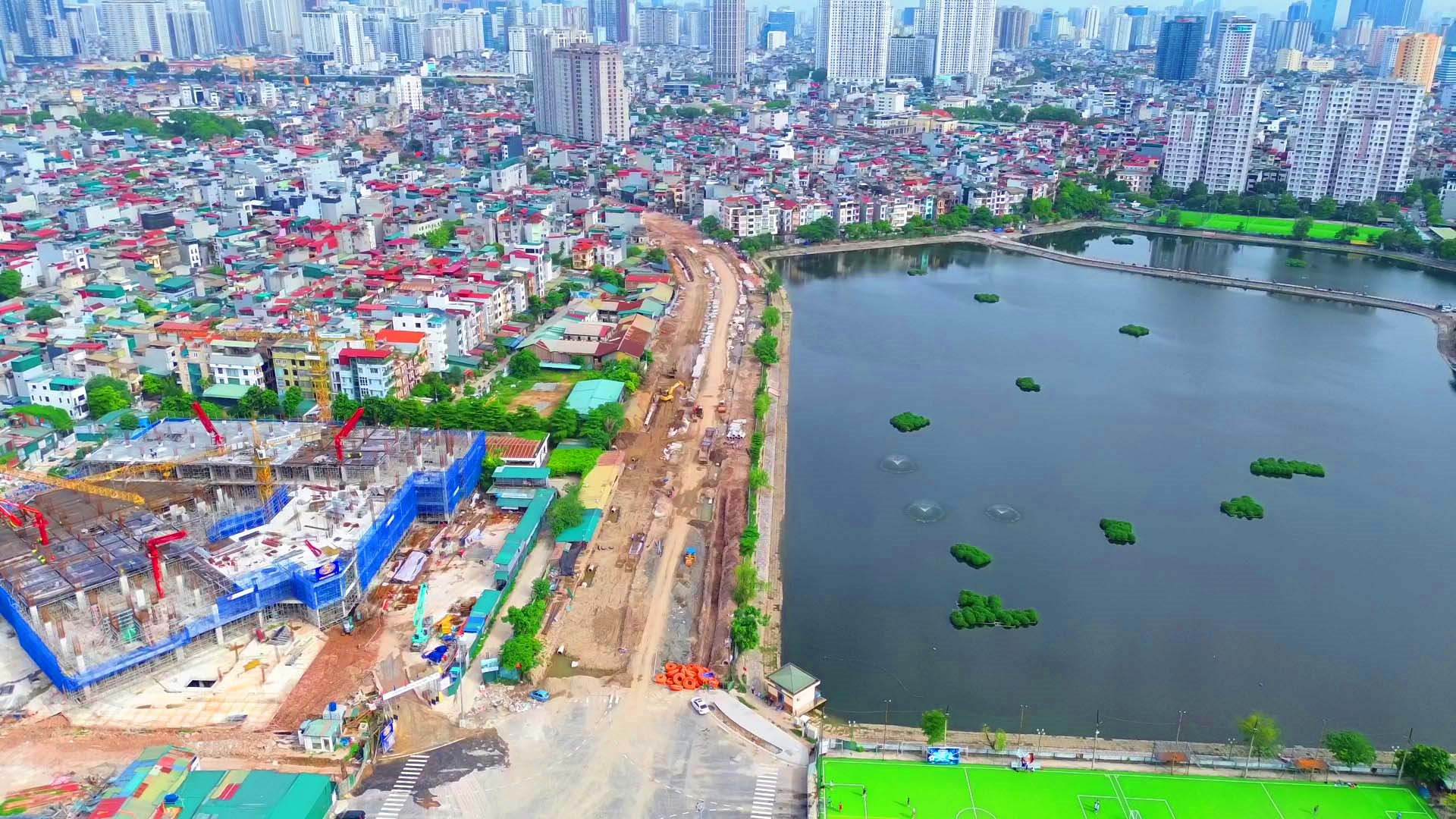 Toàn cảnh dự án Vành đai 2,5 đoạn qua phường Khương Đình nhìn từ trên cao