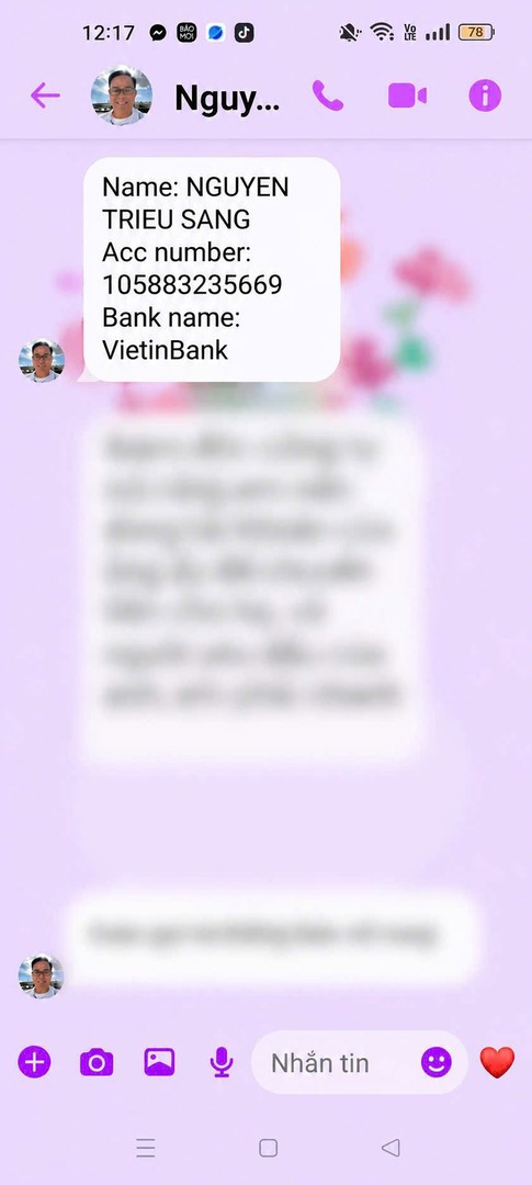 Tin nhắn lừa đảo yêu cầu chuyển tiền vào số tài khoản lạ để nhận quà từ nước ngoài