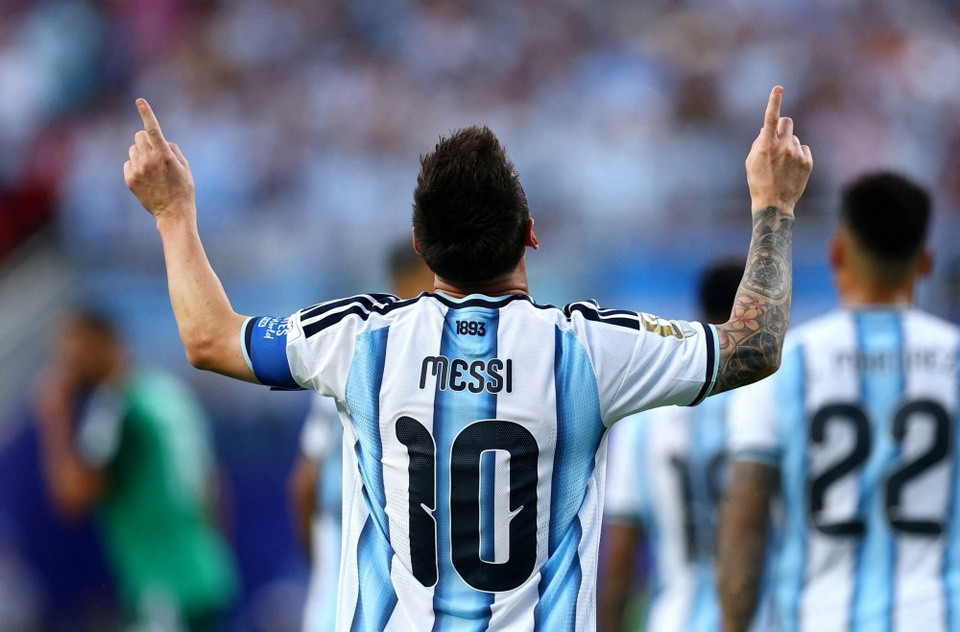 Lionel Messi ăn mừng bàn thắng trong màu áo tuyển Argentina tại World Cup 2026