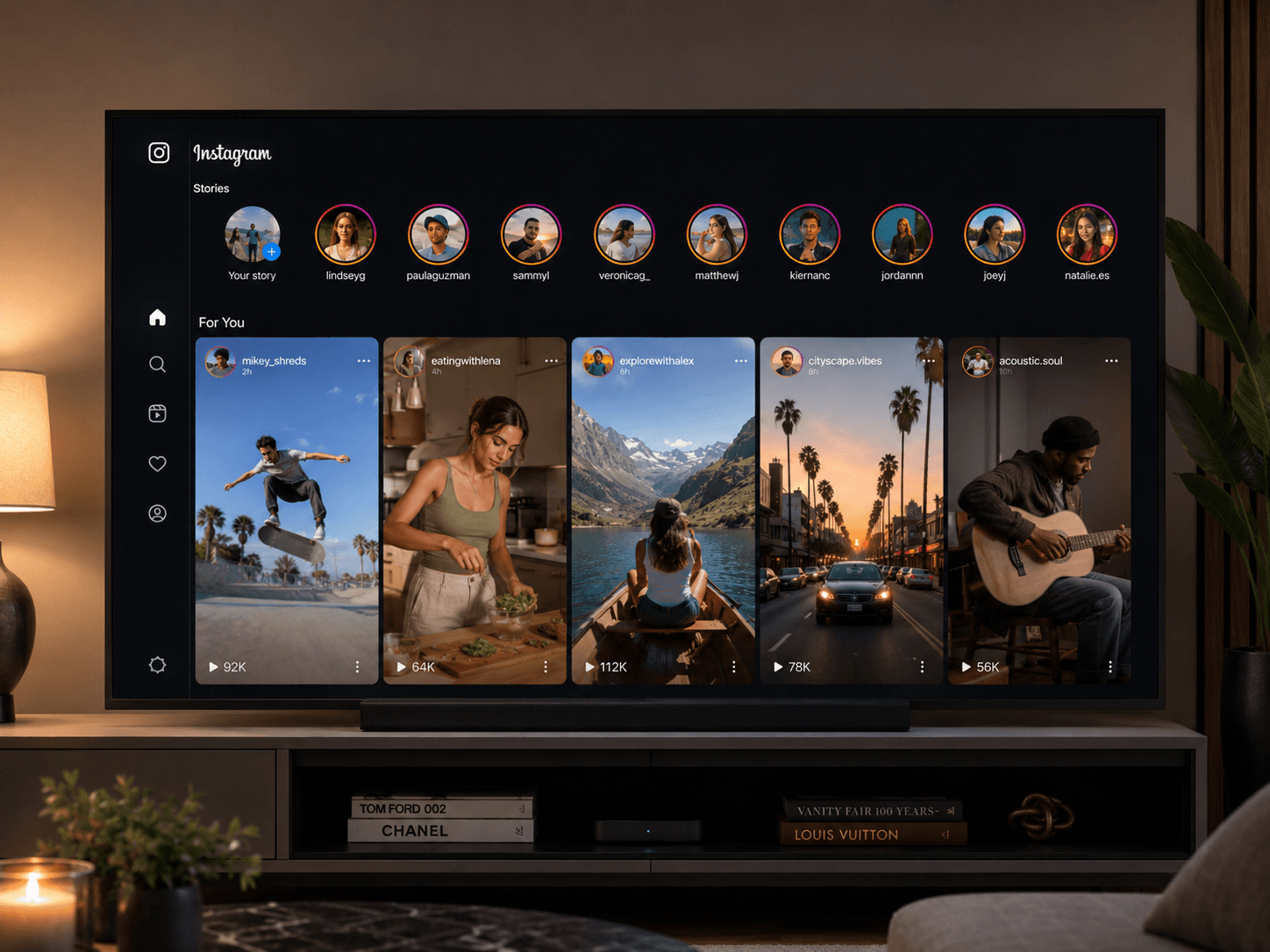 Giao diện Instagram Stories trên màn hình TV lớn
