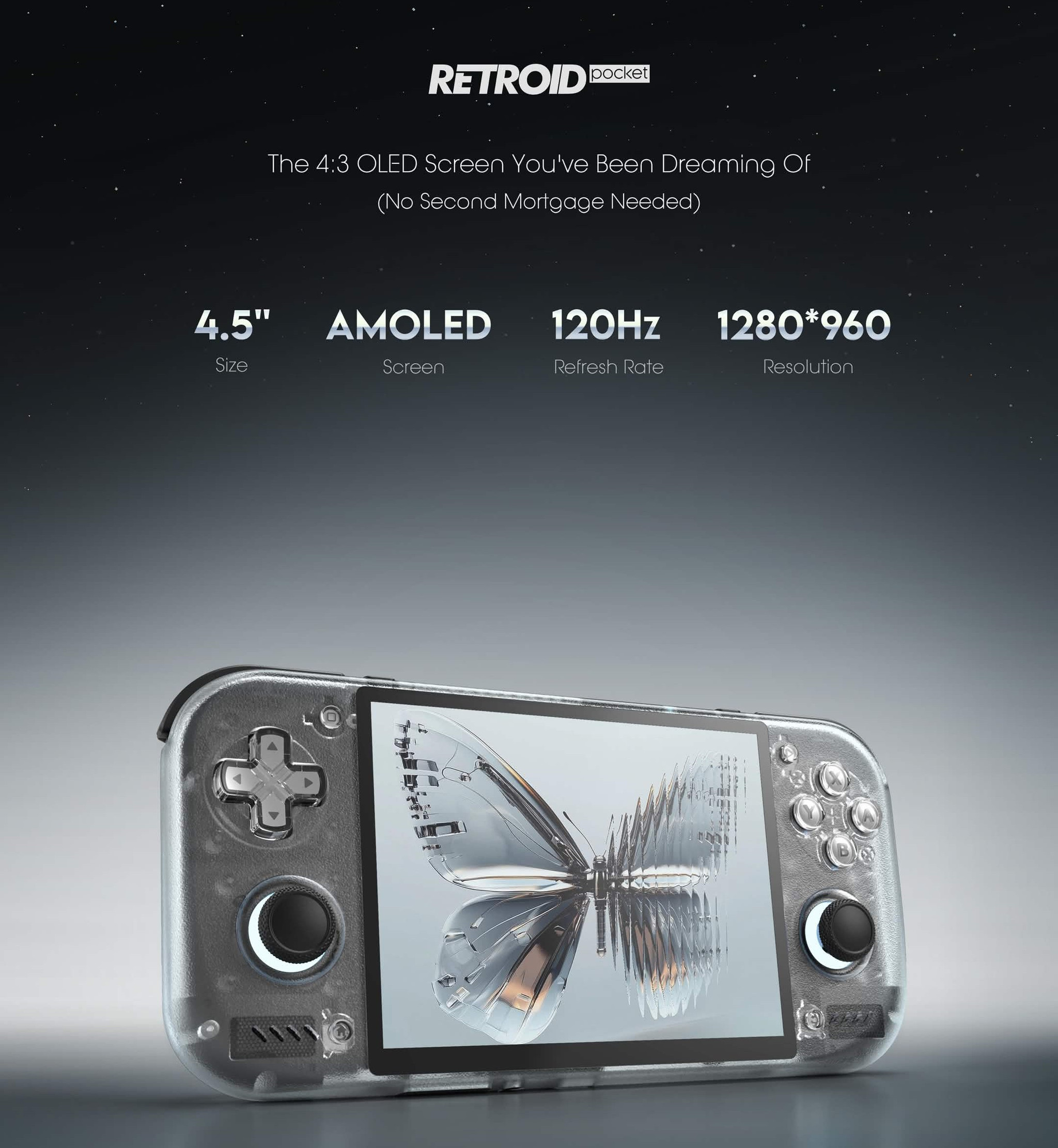 Thông số màn hình Retroid Pocket Nova với tần số quét 120Hz và tấm nền AMOLED.
