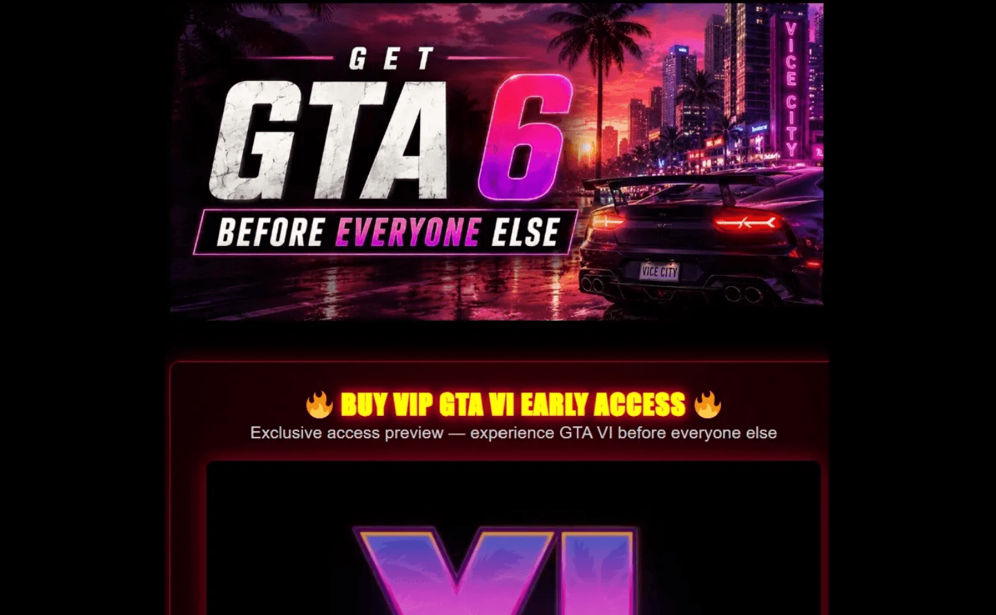 Giao diện một trang web lừa đảo cung cấp quyền truy cập sớm GTA 6.