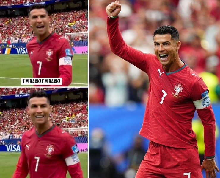 Ronaldo ăn mừng phấn khích sau cú đúp vào lưới Uzbekistan