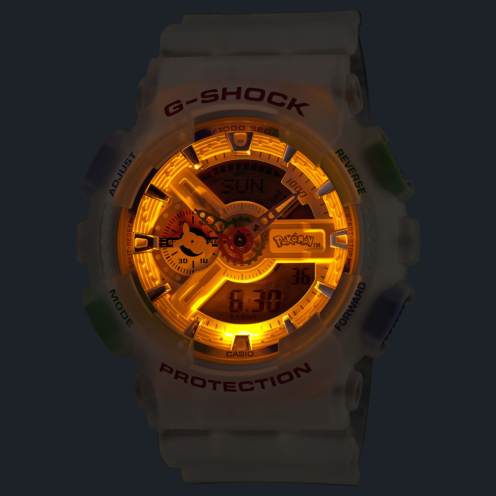 Đèn LED màu hổ phách trên Casio G-Shock Pokémon GA-110