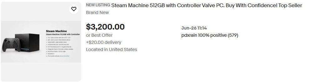 Steam Machine listed on eBay.