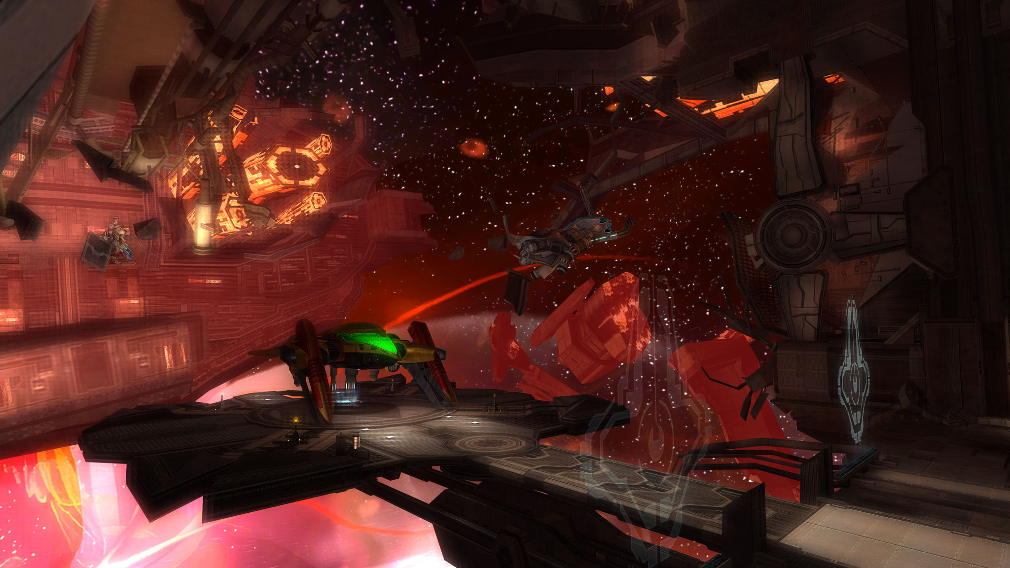 It's subtle for Metroid Prime, but the heat distortion bloom effects create ghosting around many surfaces in the scene.