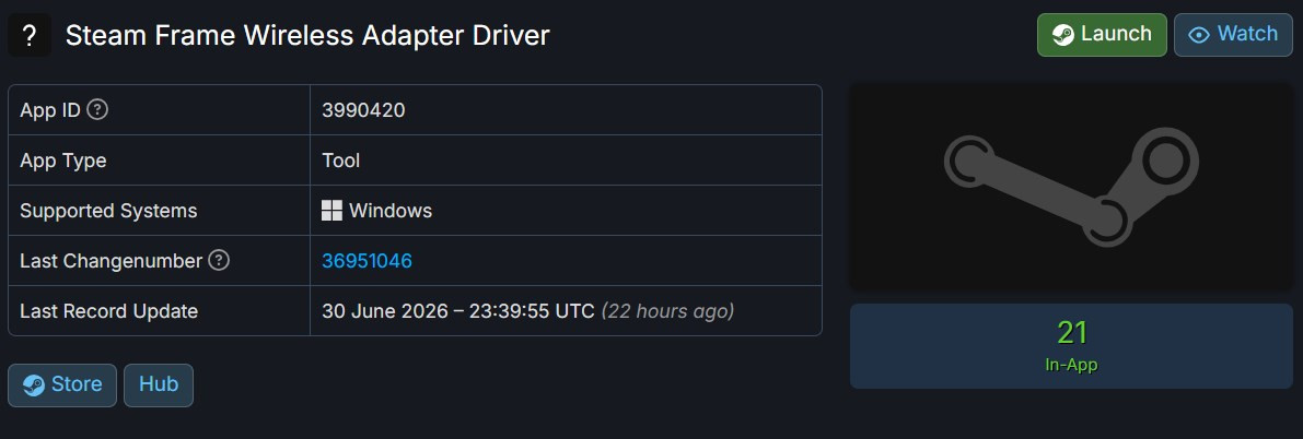 Trình điều khiển bộ chuyển đổi không dây Steam Frame xuất hiện trên SteamDB