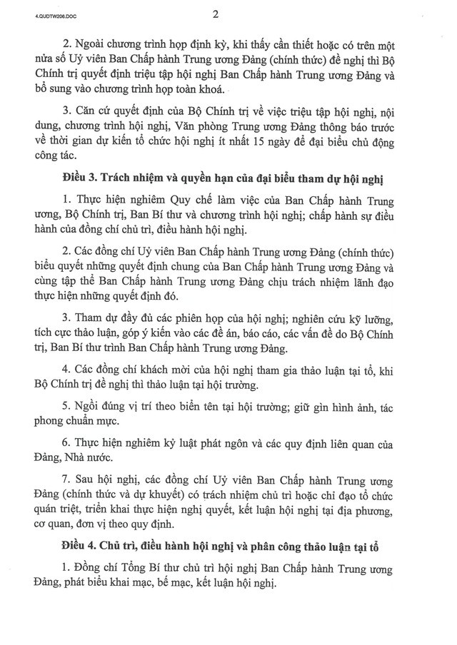 Quy định số 206-QĐ/TW của Bộ Chính trị về tổ chức Hội nghị Ban Chấp hành Trung ương Đảng- Ảnh 2.