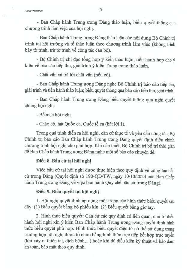 Quy định số 206-QĐ/TW của Bộ Chính trị về tổ chức Hội nghị Ban Chấp hành Trung ương Đảng- Ảnh 5.