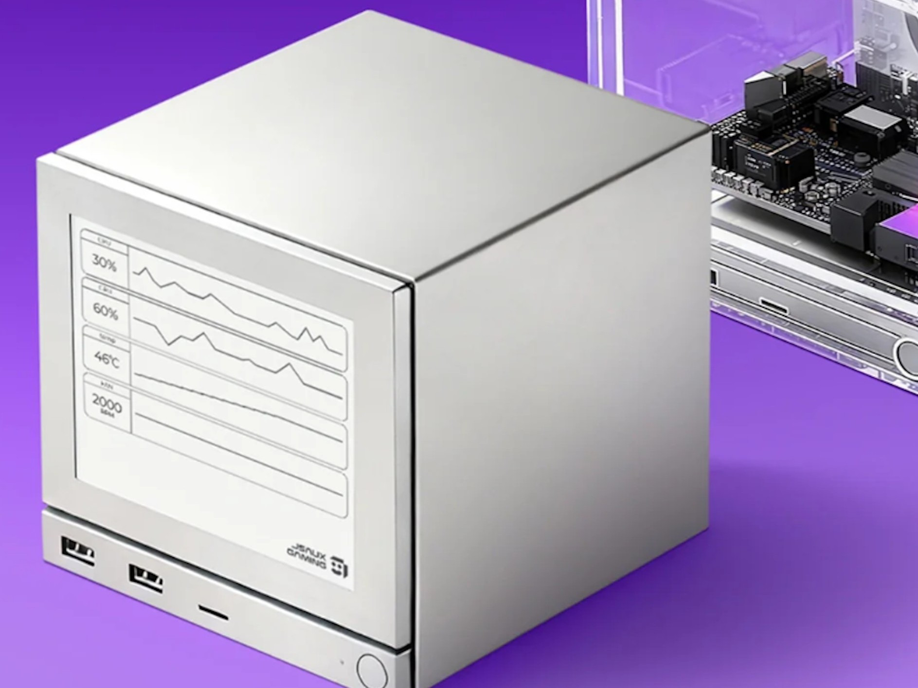 Steam Machine được trang bị màn hình E-Ink hiển thị thông tin hệ thống