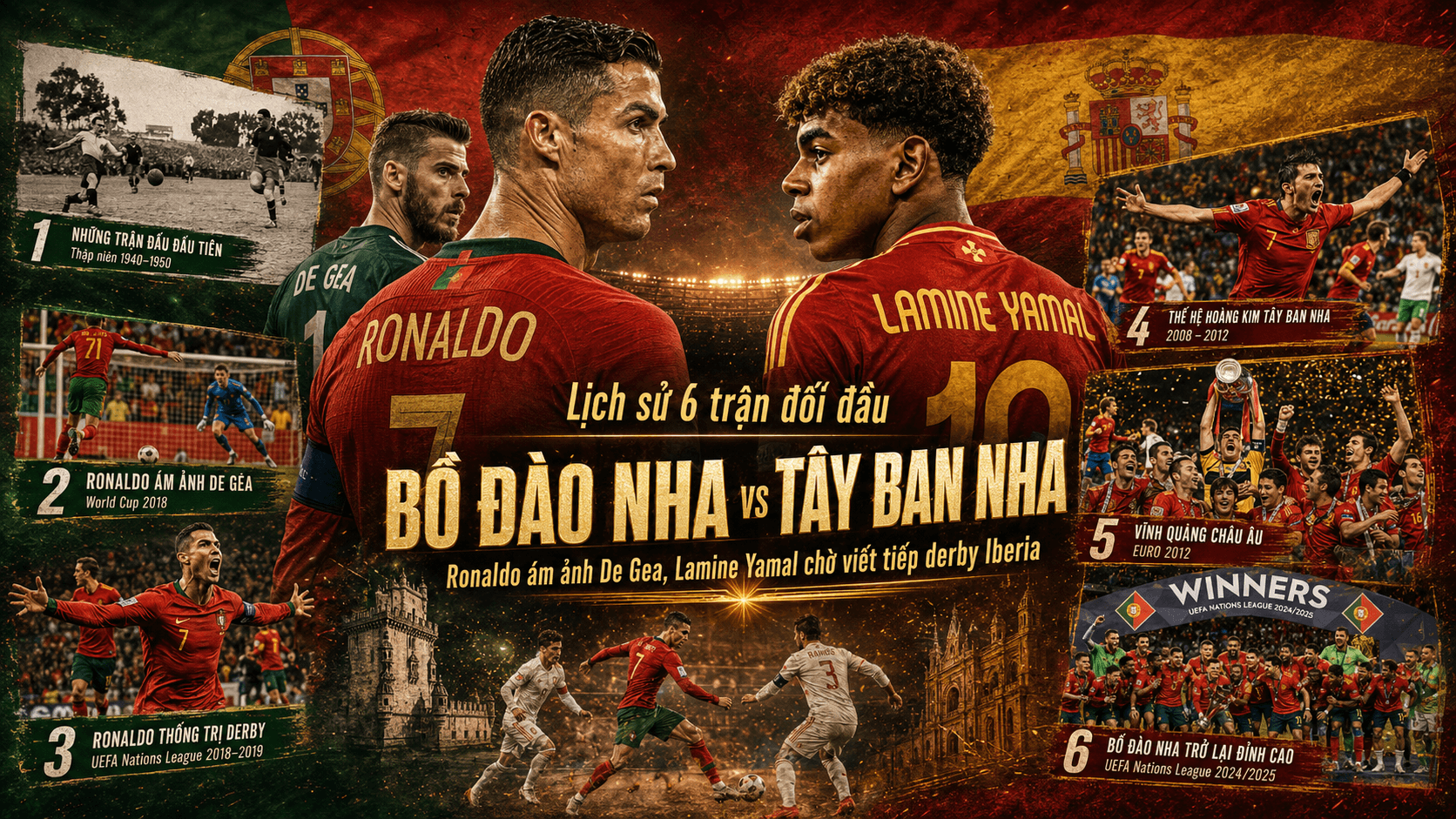 Lịch sử 6 trận đối đầu Bồ Đào Nha vs Tây Ban Nha Ronaldo ám ảnh De Gea, Lamine Yamal chờ viết tiếp derby Iberia