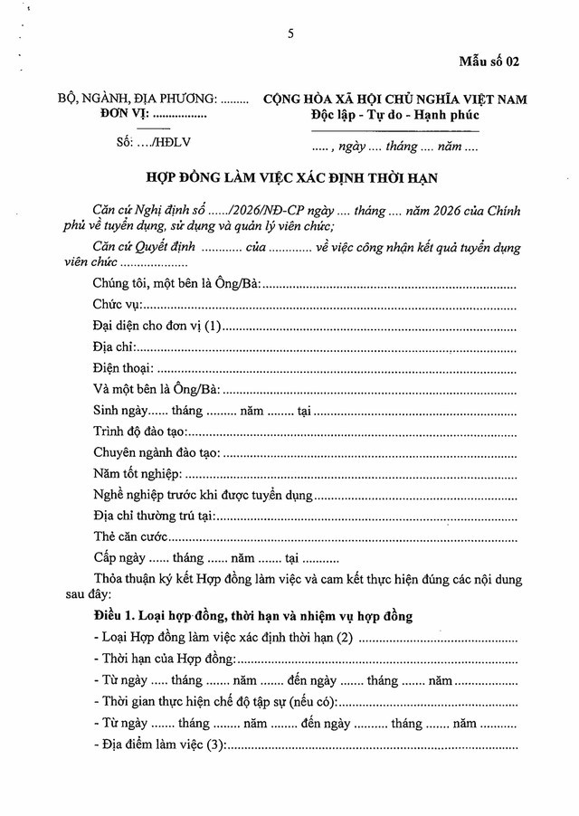 Mẫu HỢP ĐỒNG LÀM VIỆC đối với VIÊN CHỨC- Ảnh 1.
