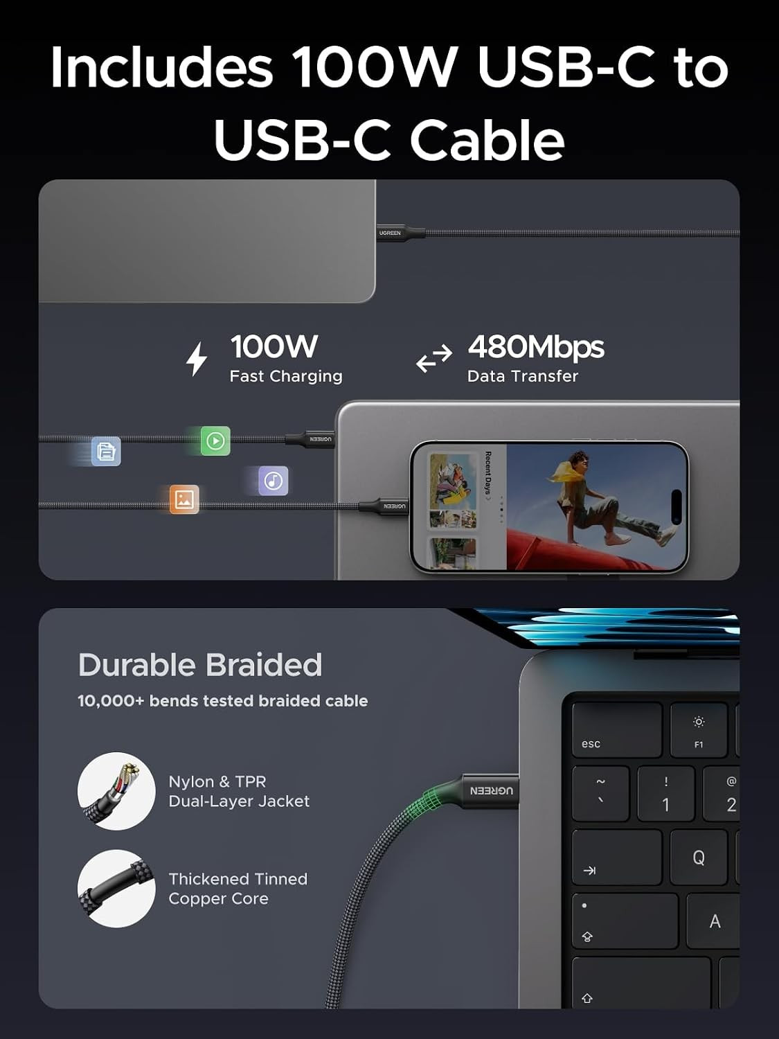 Cáp sạc USB-C 100W đi kèm trong hộp