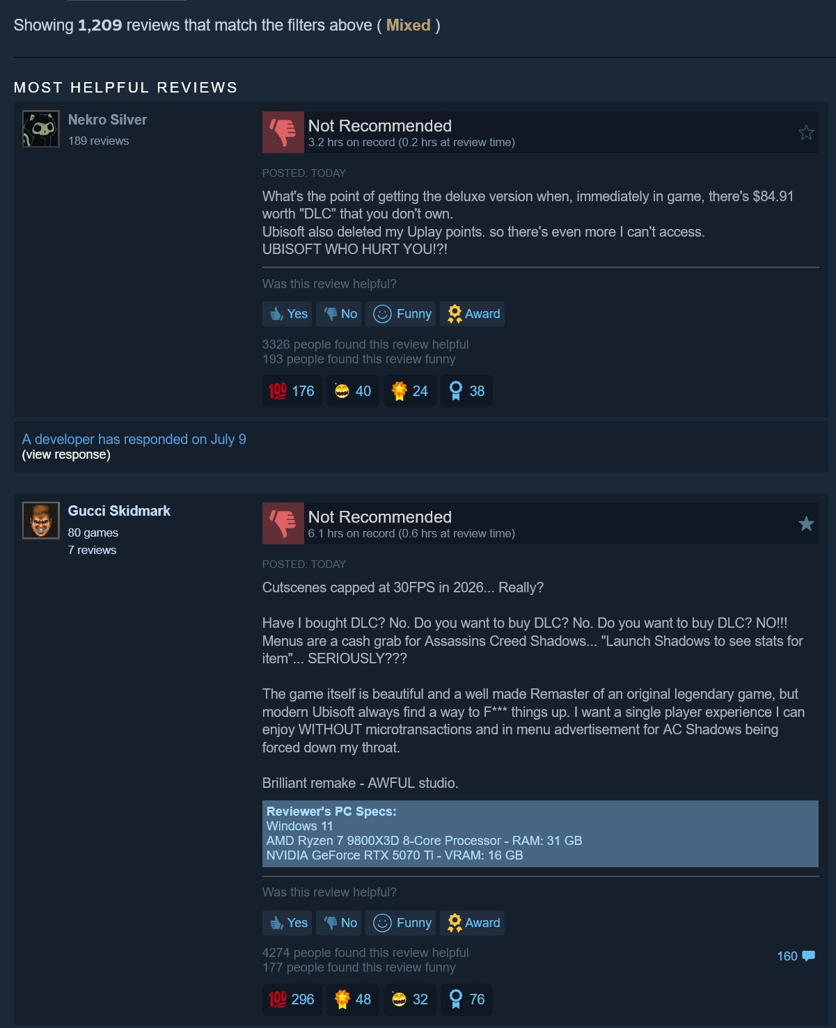 Các đánh giá trái chiều về Assassin's Creed Black Flag Resynced trên Steam