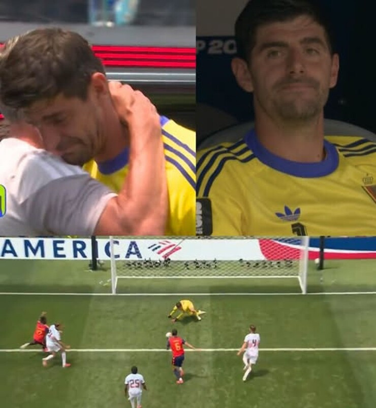 Thủ môn Thibaut Courtois thất vọng sau bàn thua của đội nhà