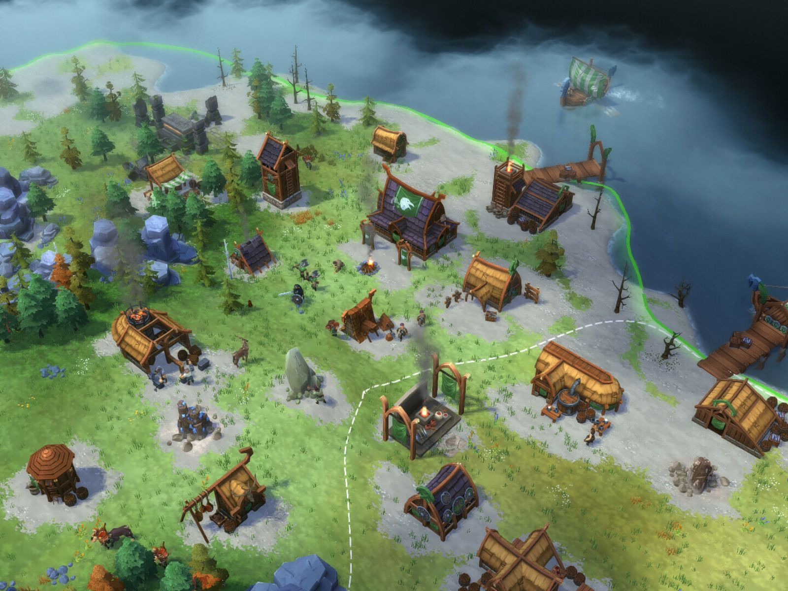 Khung cảnh một ngôi làng trong trò chơi Northgard: Definitive Edition