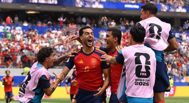 Mikel Merino ăn mừng bàn thắng quyết định vào lưới tuyển Bỉ tại World Cup 2026
