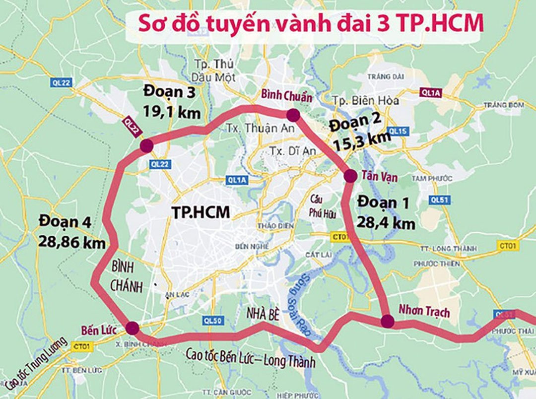 Sơ đồ tuyến Vành đai 3 TP. HCM quy hoạch 8 làn xe cao tốc