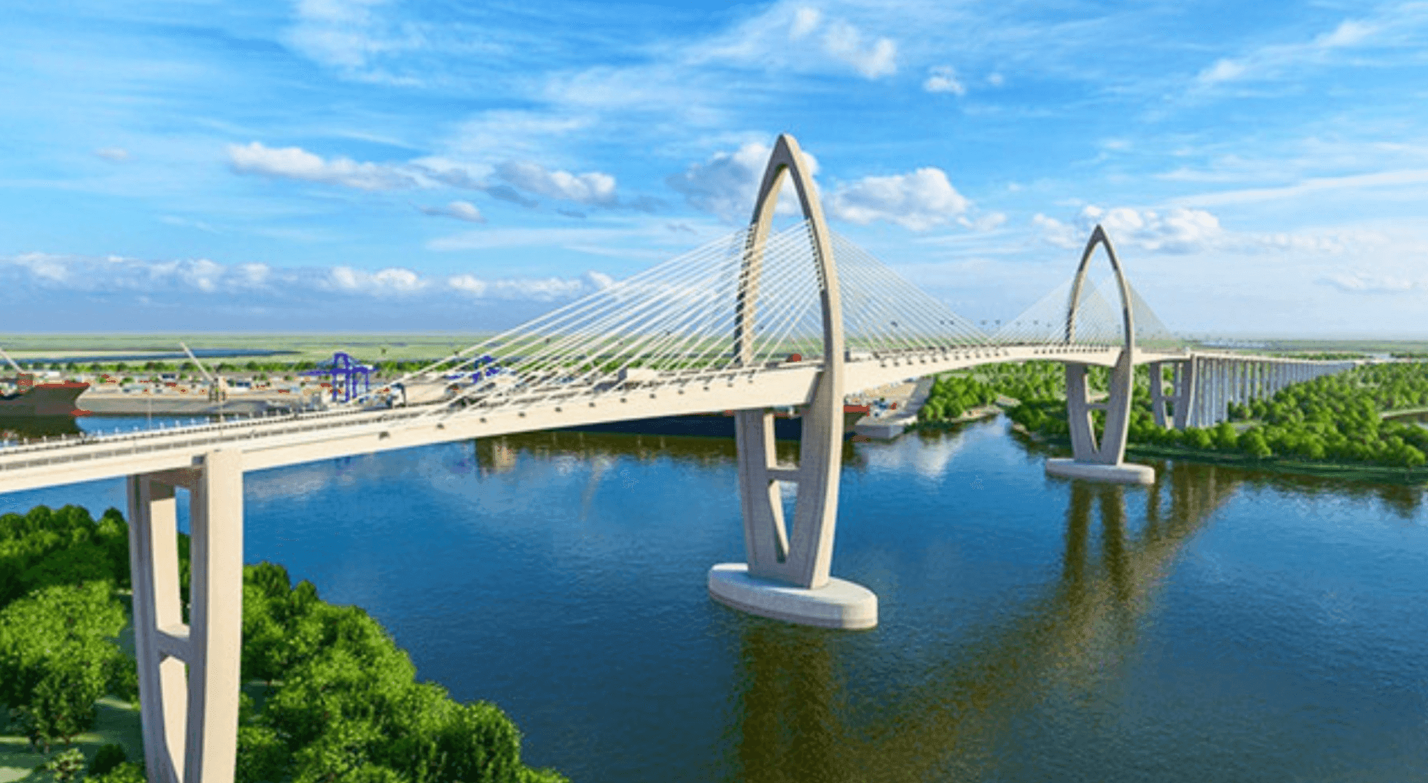 Phối cảnh cầu Phước An sau khi hoàn thiện, tạo trục kết nối mới cho cụm cảng Cái Mép - Thị Vải.