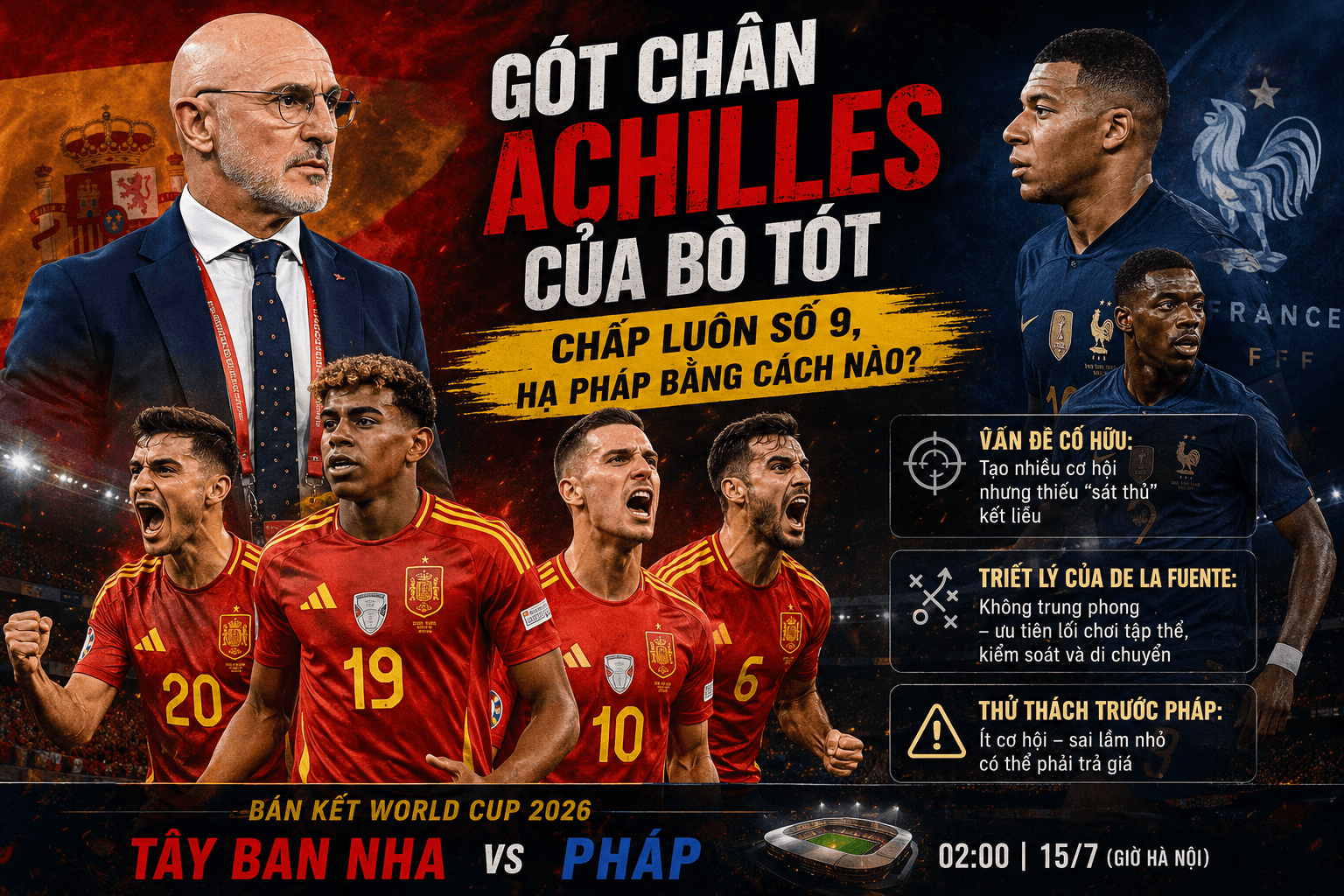Tây Ban Nha sẽ đấu với Pháp mà không có trung phong đích thực?