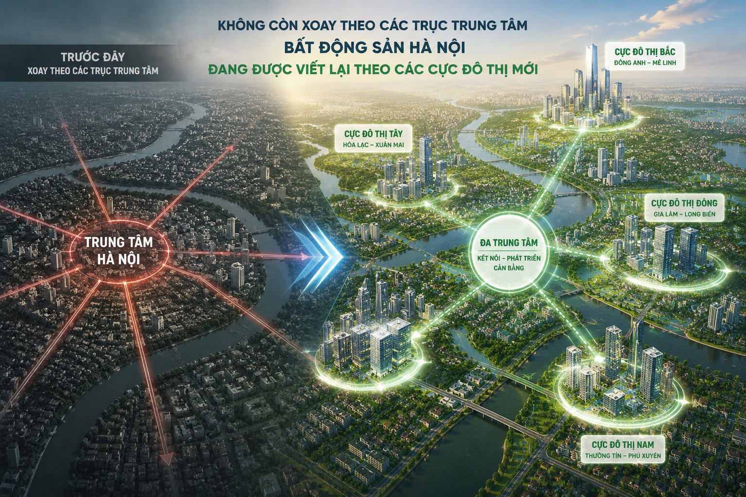 Thị trường bất động sản Hà Nội hiện nay đang có sự dịch chuyển và phân bổ theo xu hướng đa cực, đa trung tâm.