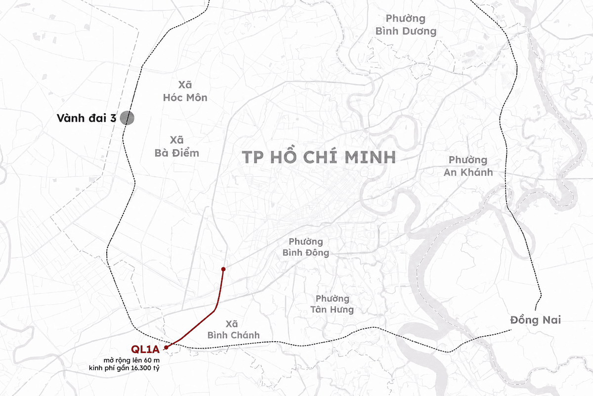 Bản đồ vị trí dự án mở rộng Quốc lộ 1 TP.HCM