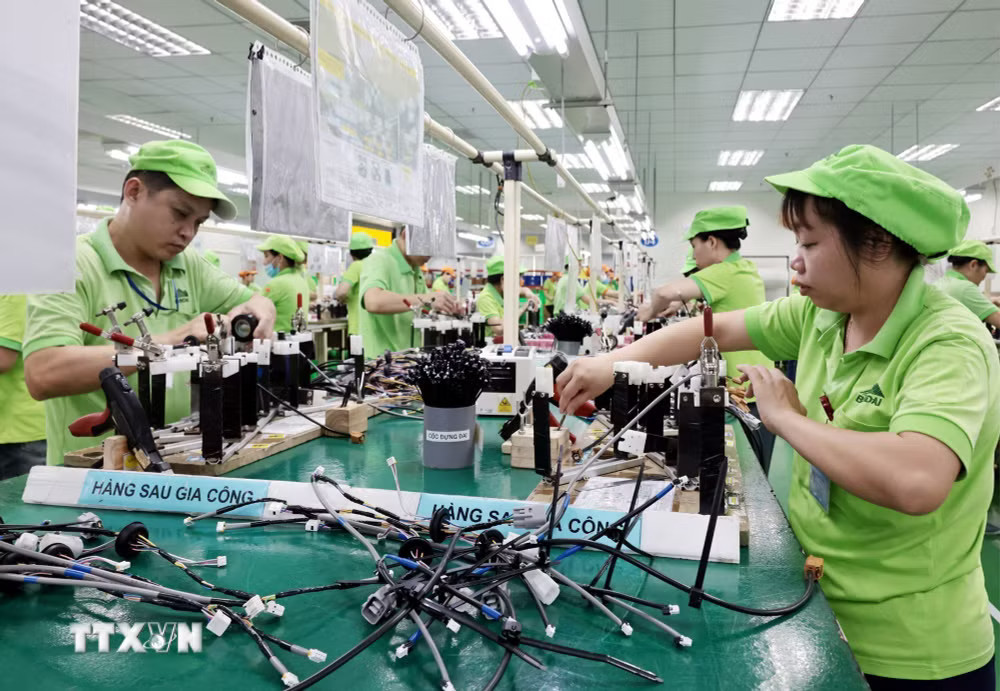Dây chuyền sản xuất cụm dây dẫn điện một doanh nghiệp FDI ở Phú Thọ. (Ảnh: Trần Việt/TTXVN) ttxvn-doanh-nghiep-fdi-phu-tho.jpg