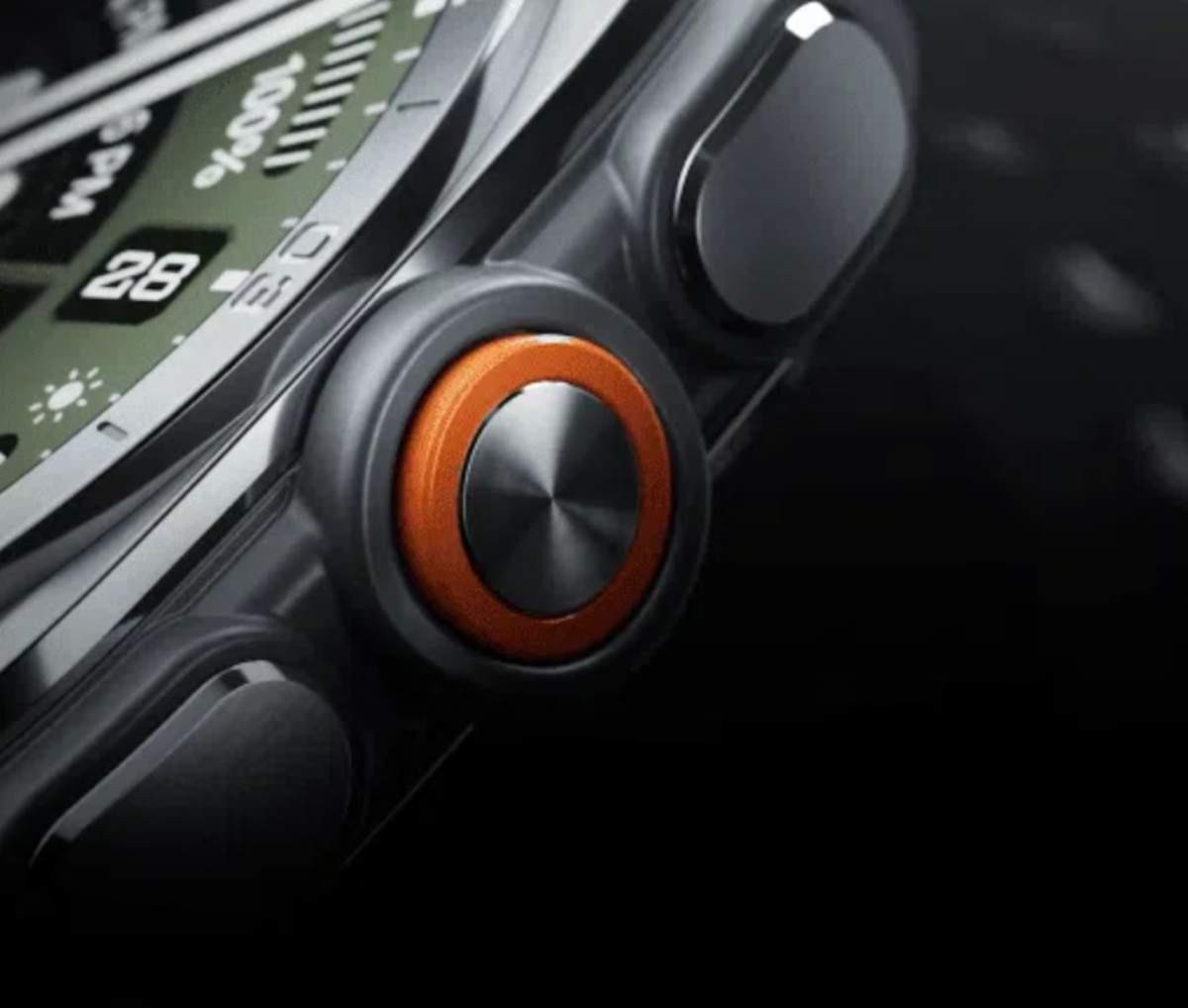 Galaxy Watch Ultra 2 có nút nguồn màu cam nổi bật Cận cảnh nút nguồn màu cam và thiết kế hầm hố của Watch Ultra 2