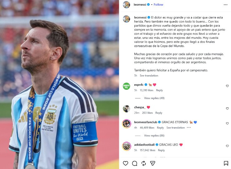 Lionel Messi chia sẻ tâm thư sau thất bại tại chung kết World Cup 2026