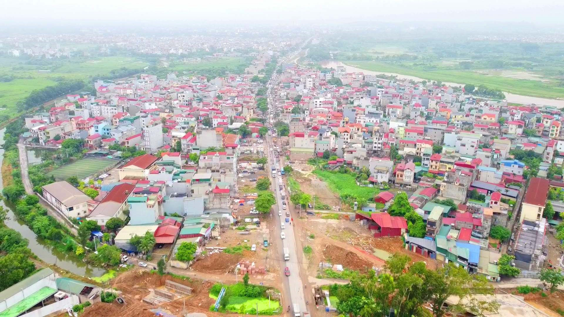 Dự án cải tạo Quốc lộ 6 đoạn Hà Đông - Xuân Mai nhìn từ trên cao tại khu vực phường Yên Nghĩa.
