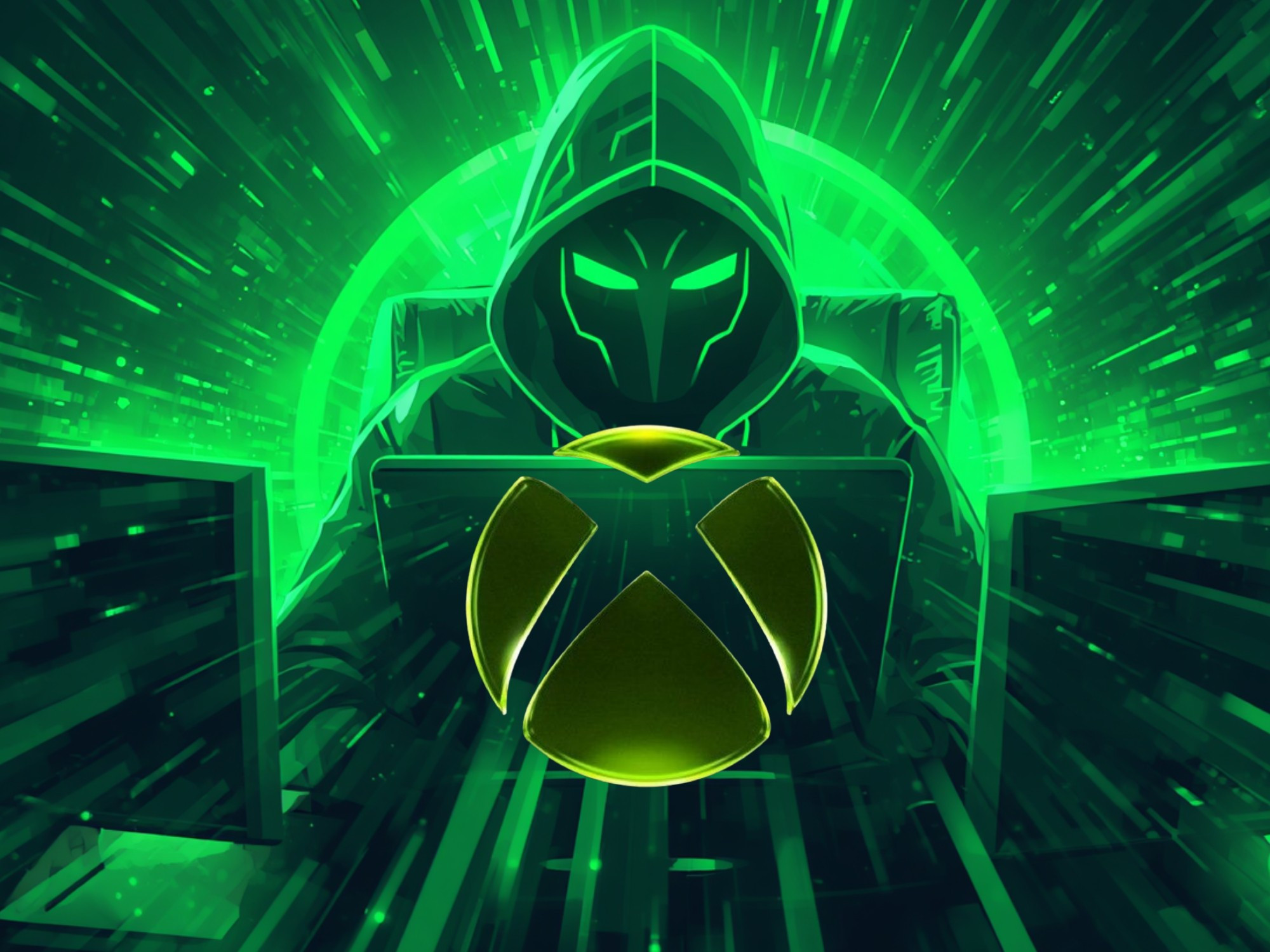Hình ảnh mô phỏng một hacker đang xâm nhập vào tài khoản Xbox của người dùng.